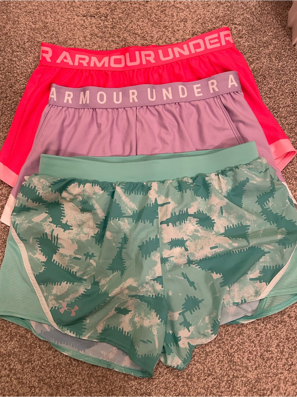 Under Armour Women’s Athletic Shorts Set — Hot Pink, Lavender, Teal Camo